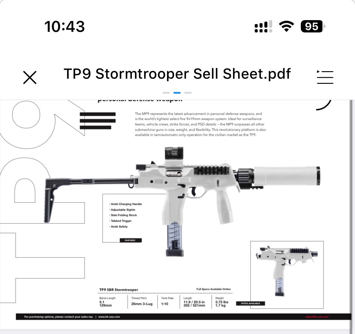 Combo B&amp;T TP9 SBR Storm Trooper/TP9 RBS White Suppressor/ACRO P2 Combo ETA 60-90 (July/Aug) Preorder $50 Deposit Applied Toward Total Cost Of $3900 $50 Shipping