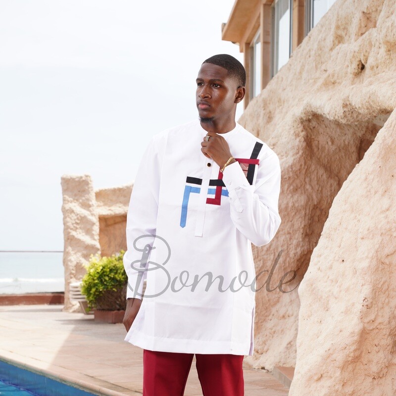Ensemble costume africain rouge-blanc