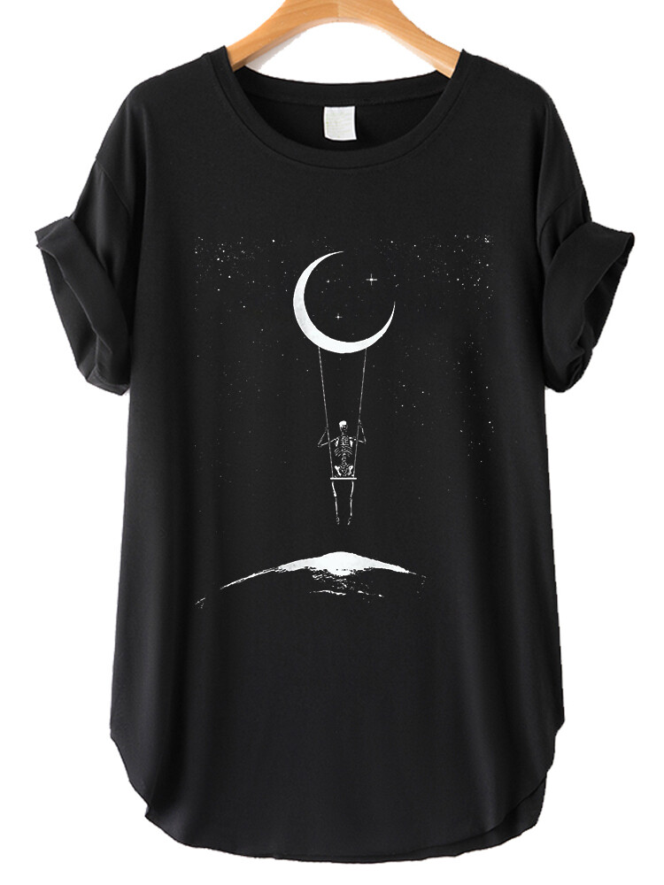 Skeleton in Outer Space Printed Women&#39;s Summer T-shirt