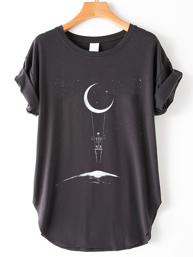 Skeleton in Outer Space Printed Women&#39;s Summer T-shirt