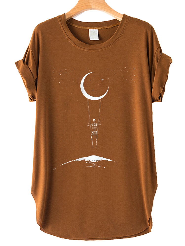 Skeleton in Outer Space Printed Women&#39;s Summer T-shirt