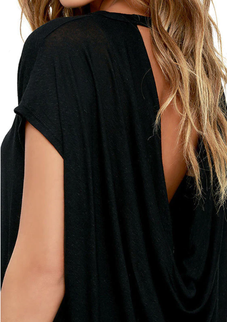 Casual Short Sleeve Open Back T-shirt in Black and White