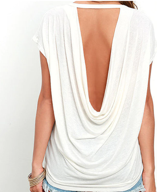 Casual Short Sleeve Open Back T-shirt in Black and White