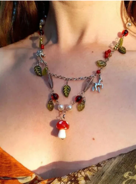 Mushroom Cottage core Beaded Necklace
