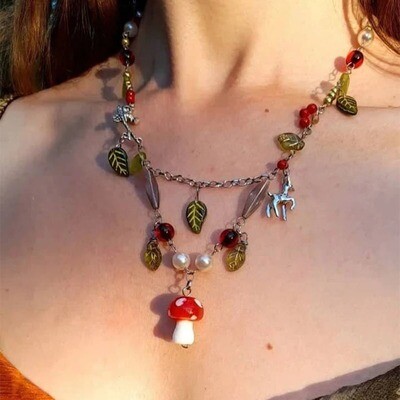 Mushroom Cottage core Beaded Necklace