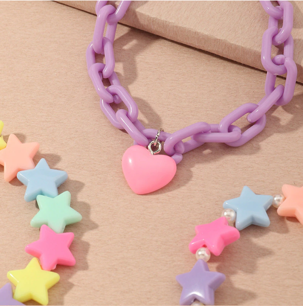 Kawaii Rainbow Stars and Hearts 3 Pieces Bracelet Set