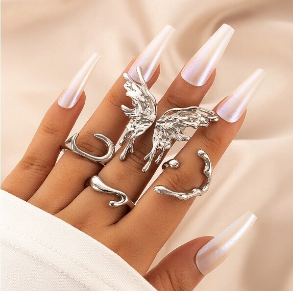 Gothic Punk Silver  Butterfly Set Rings