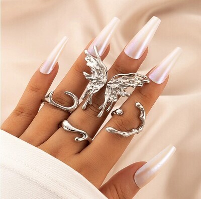 Gothic Punk Silver  Butterfly Set Rings