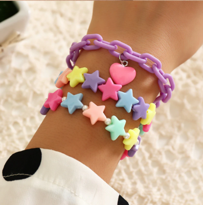 Kawaii Rainbow Stars and Hearts 3 Pieces Bracelet Set