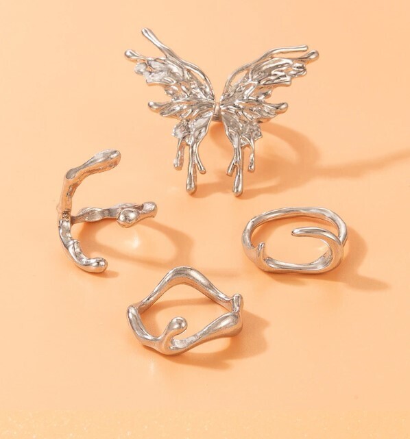 Gothic Punk Silver  Butterfly Set Rings