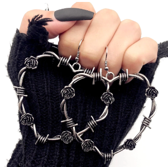 Gothic Heart Barbed Wire Drop Earrings