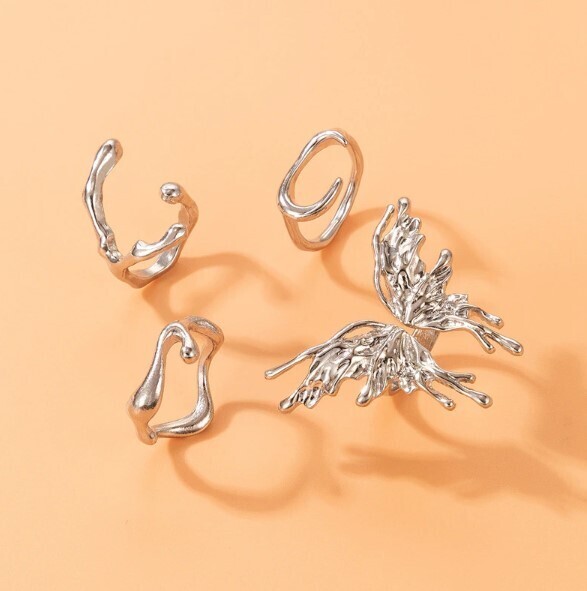 Gothic Punk Silver  Butterfly Set Rings