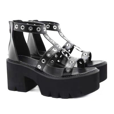 Black Gothic Punk Platform Sandals