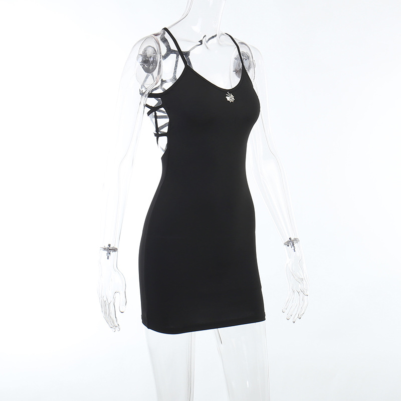 Spider Web Cut Out Back Black Gothic Dress