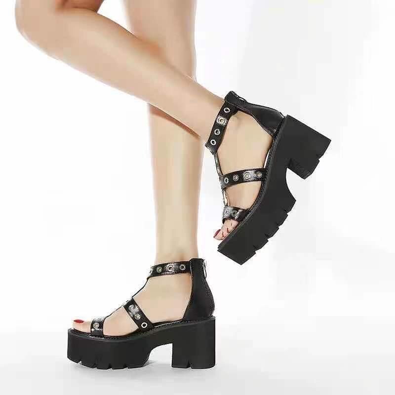 Black Gothic Punk Platform Sandals