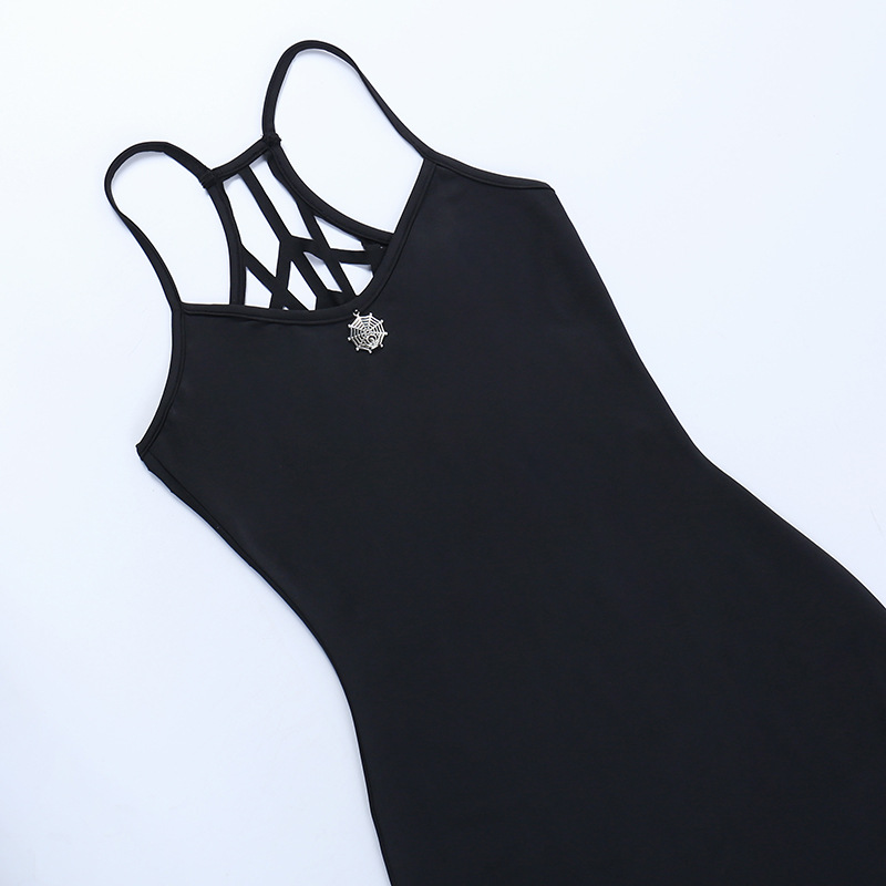 Spider Web Cut Out Back Black Gothic Dress