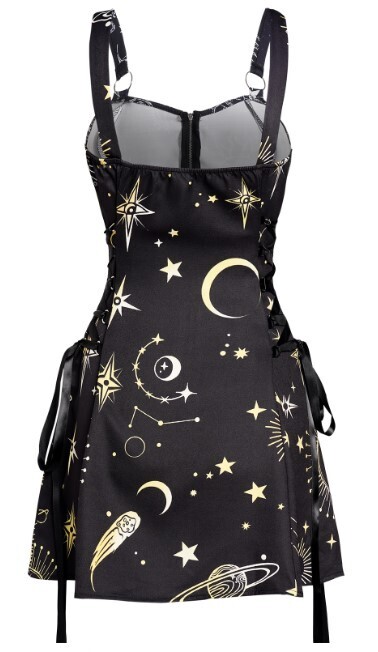 Sun Stars and Moon Lace up Gothic Mini Dress