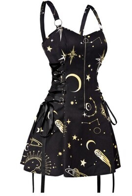 Sun Stars and Moon Lace up Gothic Mini Dress