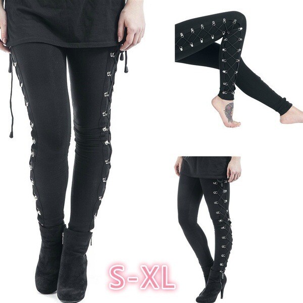 Black Gothic Punk Lace up Pants