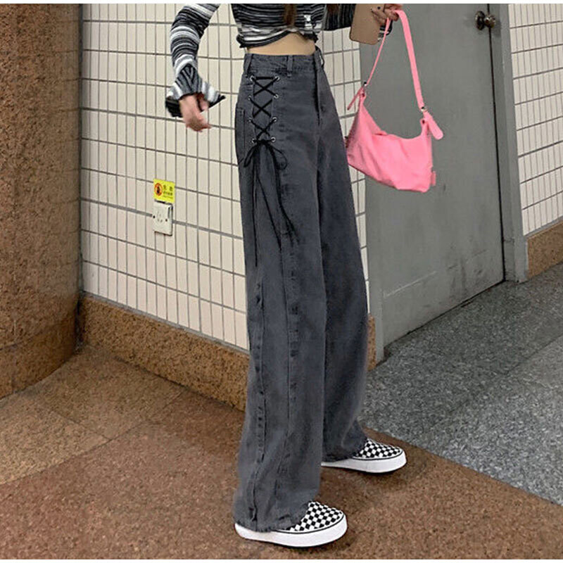 Gothic Fairy Grunge Pants Wide Leg Grey Denim Pants