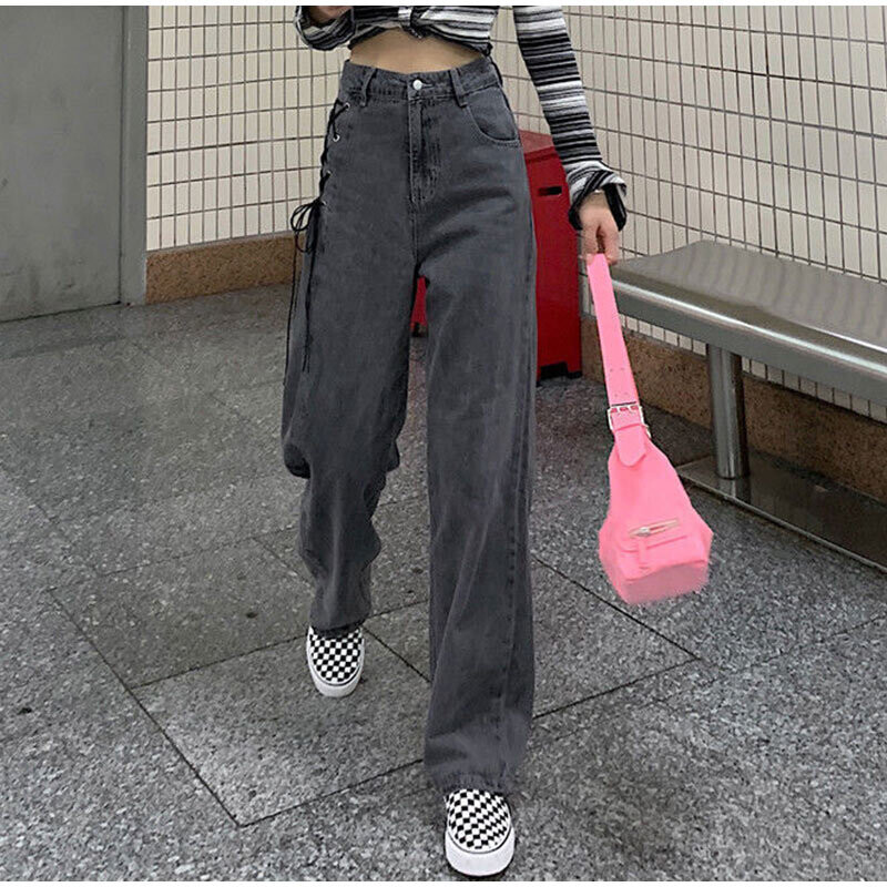 Gothic Fairy Grunge Pants Wide Leg Grey Denim Pants