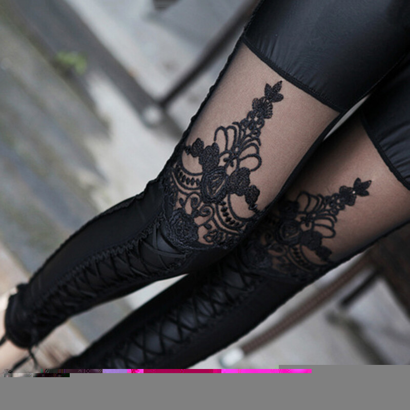 Stylish Black Faux Leather Gothic Punk Pants