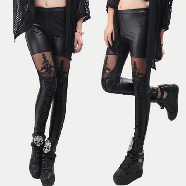 Stylish Black Faux Leather Gothic Punk Pants