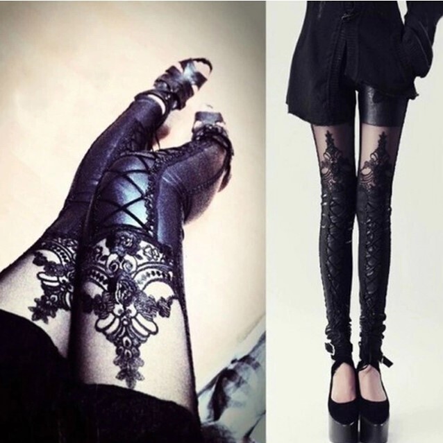 Stylish Black Faux Leather Gothic Punk Pants