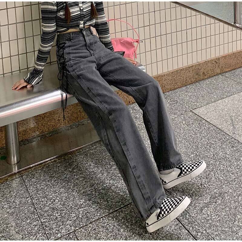 Gothic Fairy Grunge Pants Wide Leg Grey Denim Pants