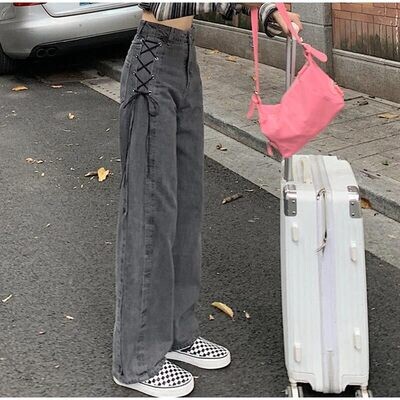 Gothic Fairy Grunge Pants Wide Leg Grey Denim Pants