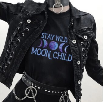 Stay Wild Moon Child Letter Print Graphic T-shirt