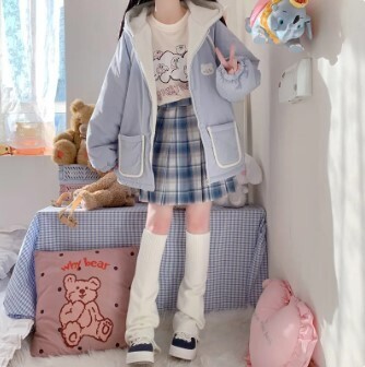 Kawaii Hooded Bear Sweet Loli Girl Double Sided Coat