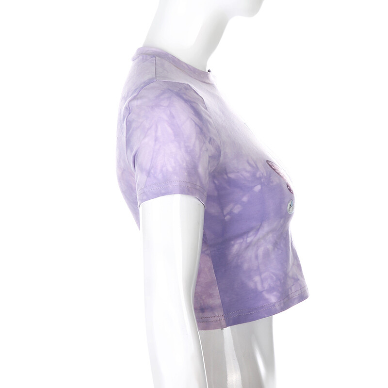 Aesthetic Butterfly Printed Purple Cotton Crop Top