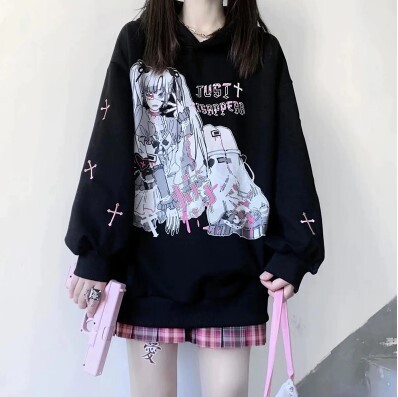 Harajuku Oversized Graphic Anime Hoodie