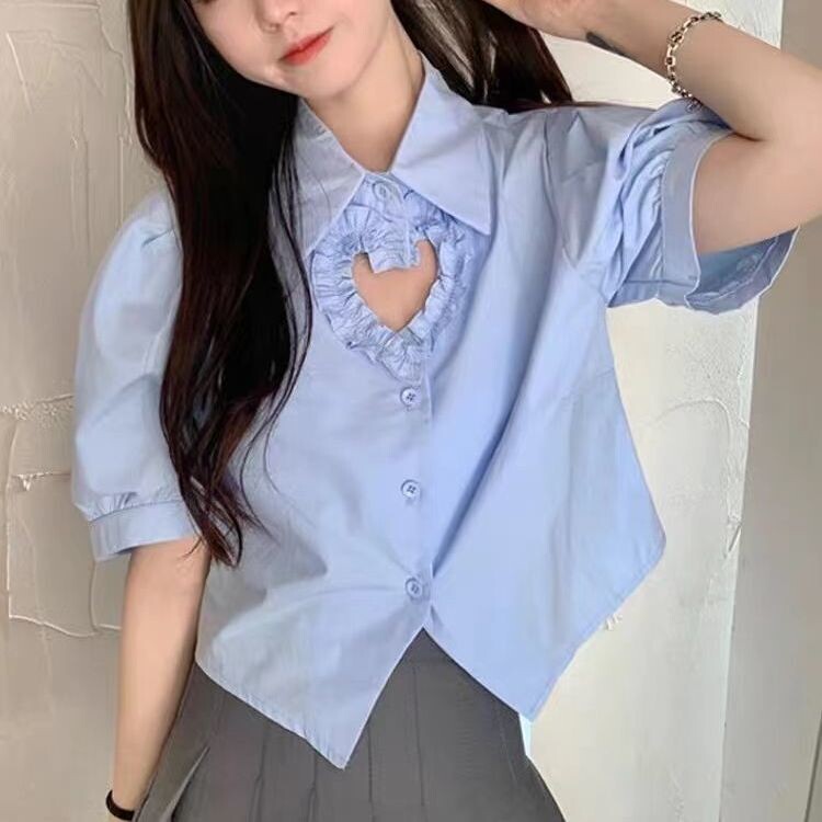 Kawaii heart Pattern Puff Sleeve Blouse
