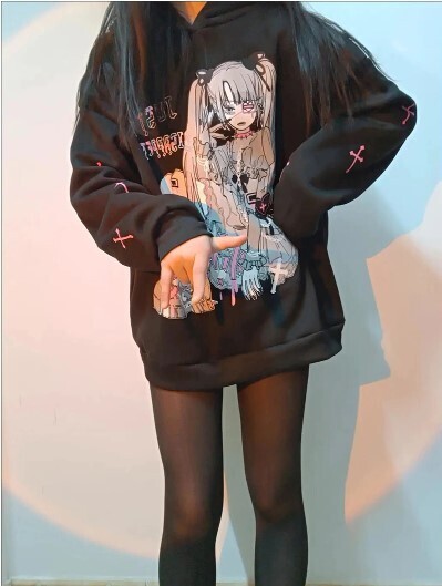 Harajuku Oversized Graphic Anime Hoodie