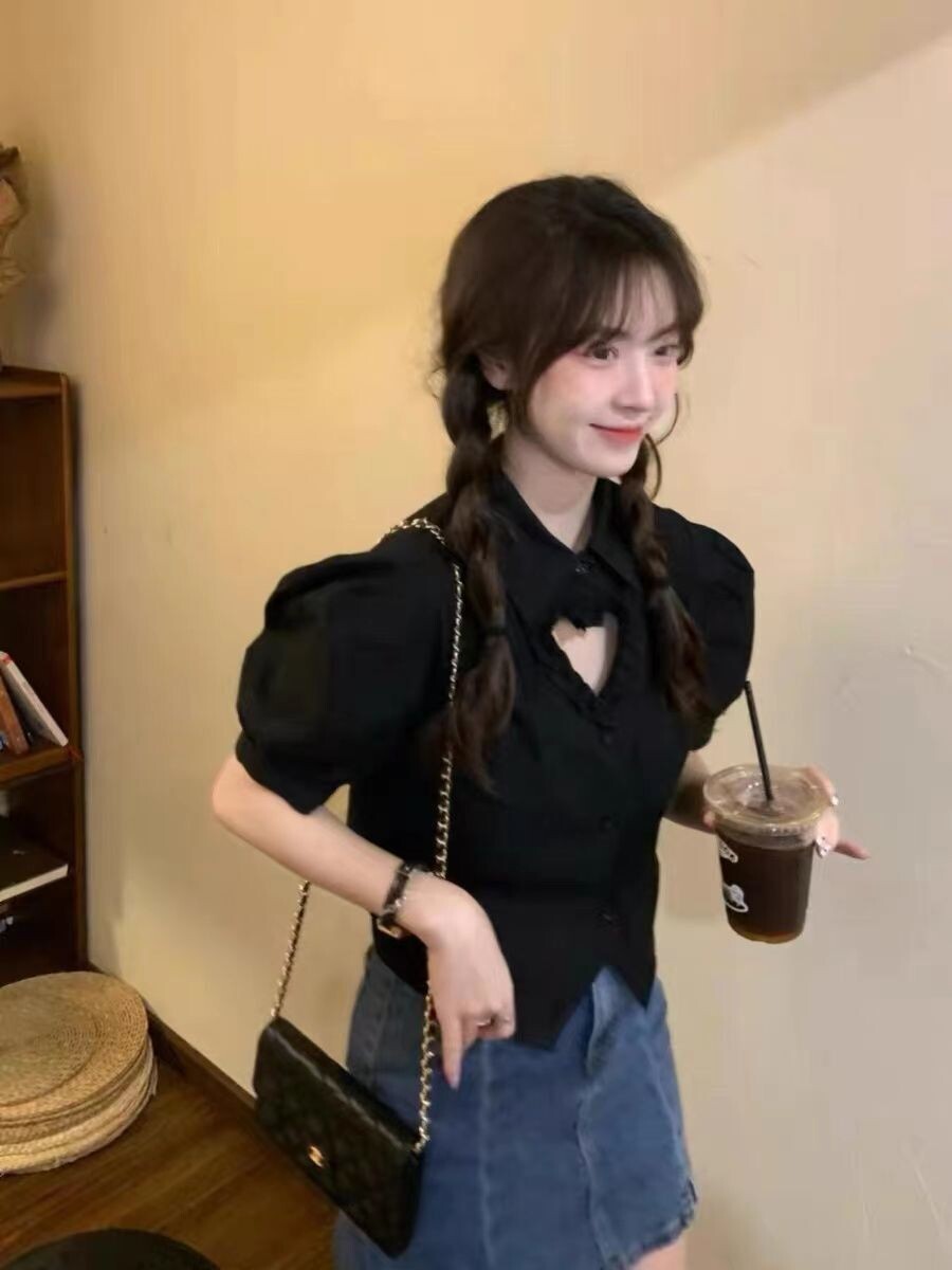 Kawaii heart Pattern Puff Sleeve Blouse