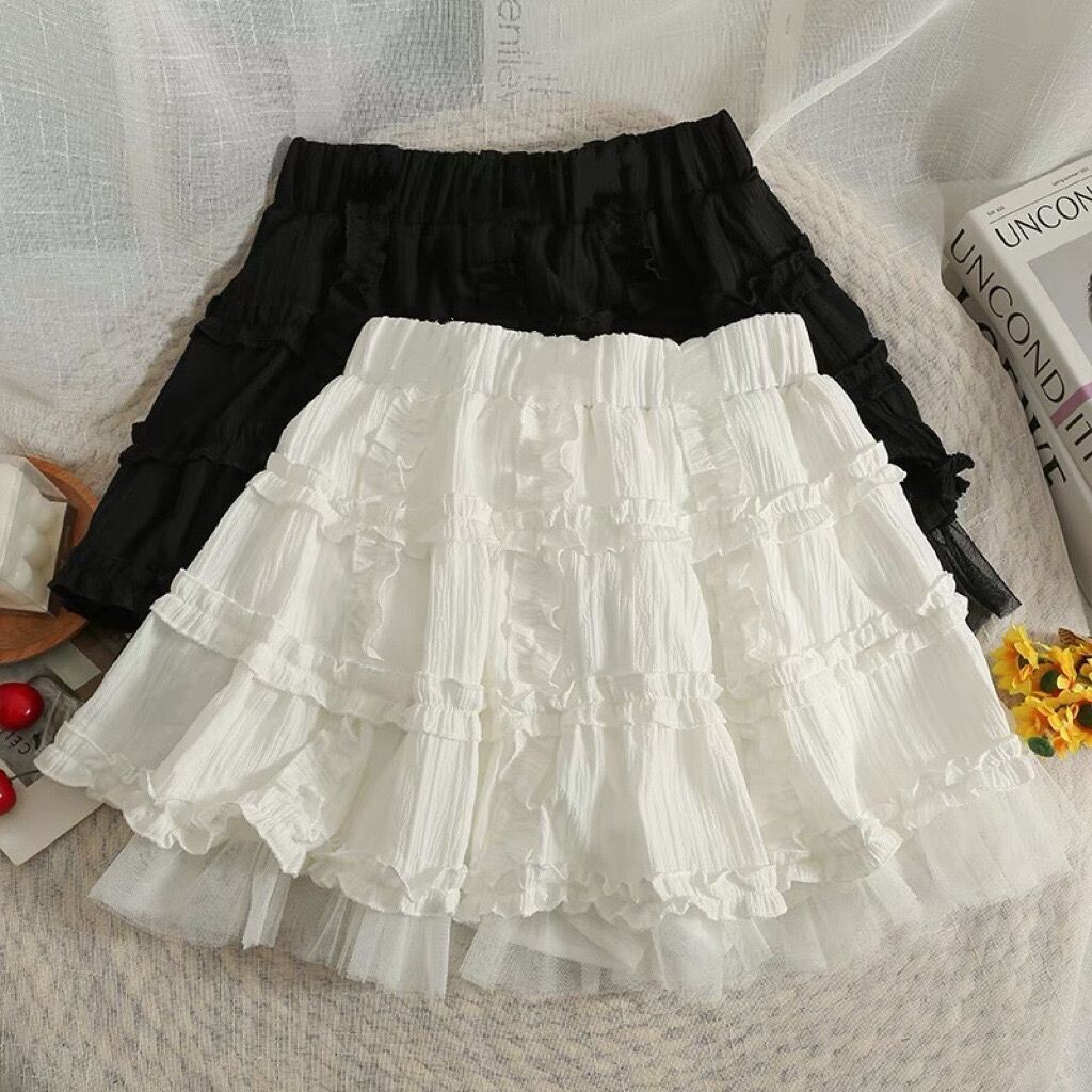 Gothic Kawaii Lace Ruffled Mini Skirt