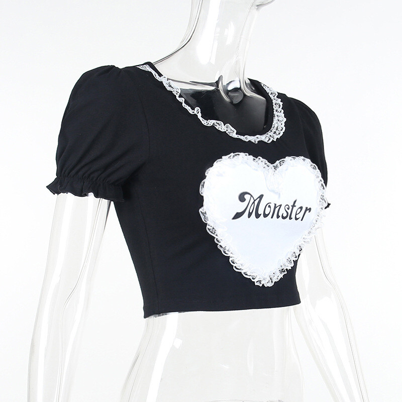 Lace Patchwork Black Gothic Harajuku T-shirt