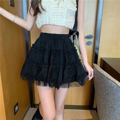 Gothic Kawaii Lace Ruffled Mini Skirt