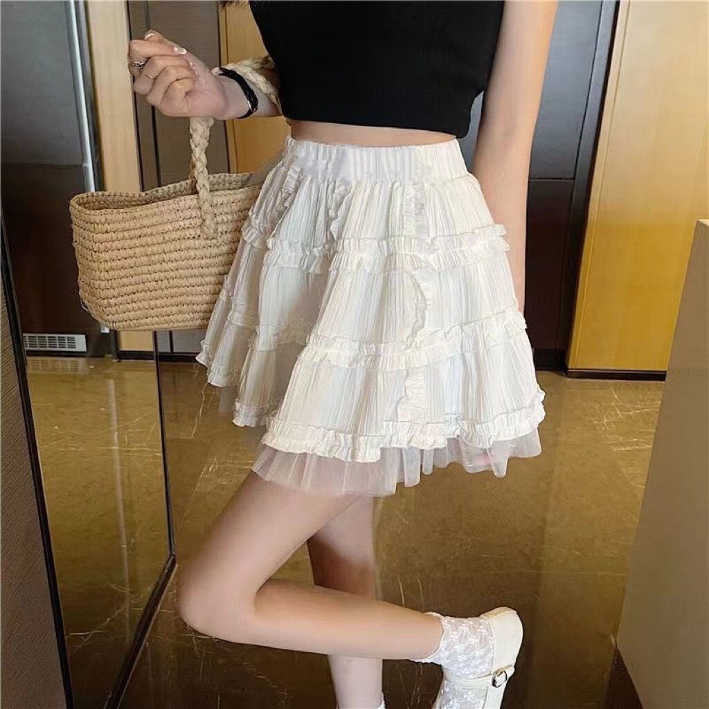 Gothic Kawaii Lace Ruffled Mini Skirt