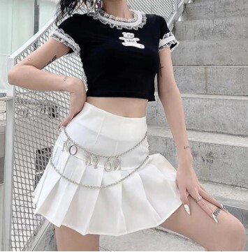 Summer Gothic Harajuku Bear Print Black Crop Top