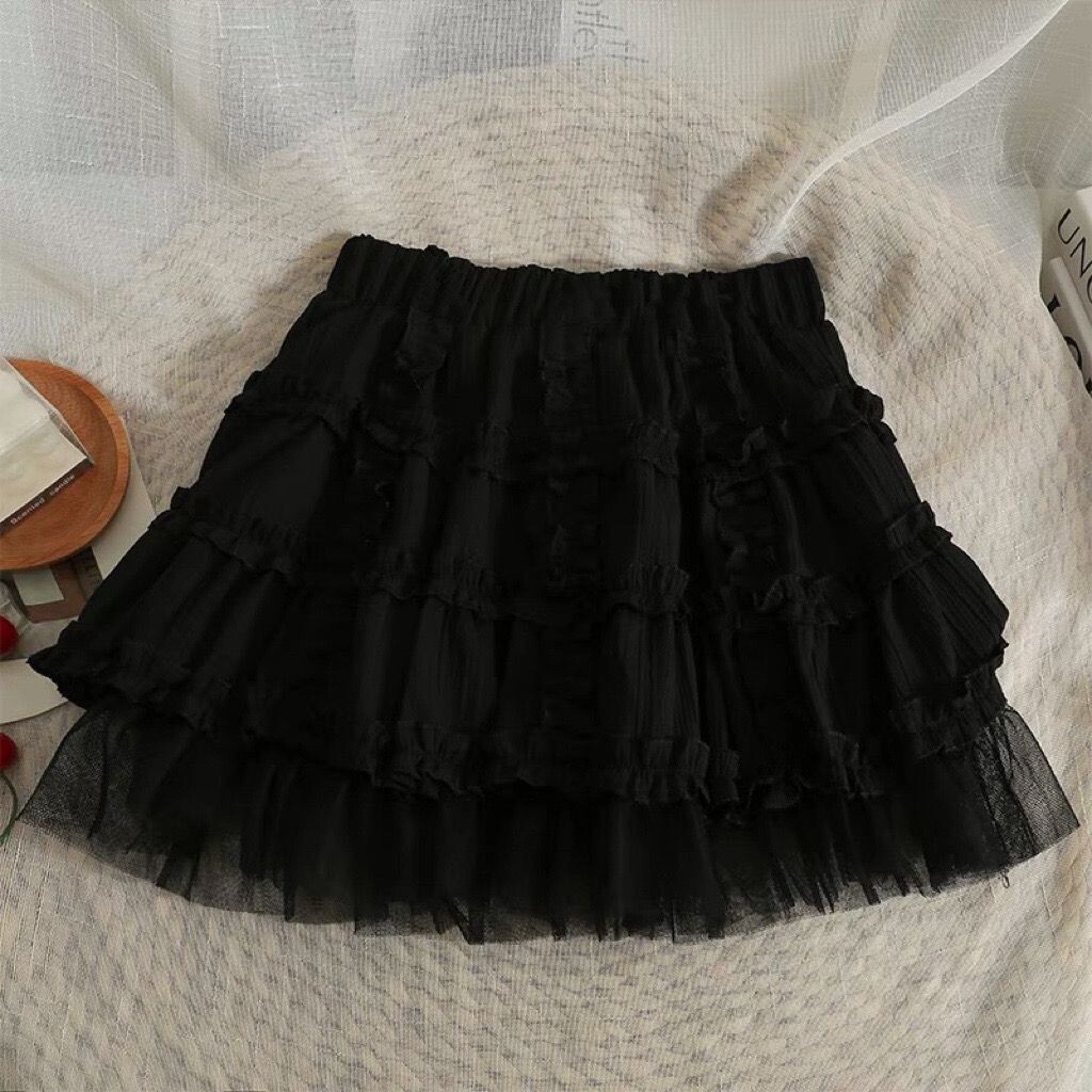 Gothic Kawaii Lace Ruffled Mini Skirt