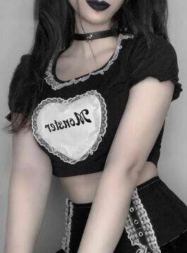 Lace Patchwork Black Gothic Harajuku T-shirt