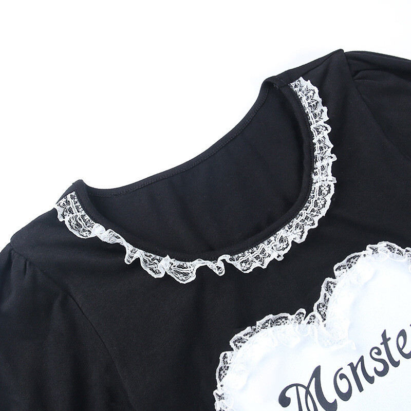 Lace Patchwork Black Gothic Harajuku T-shirt