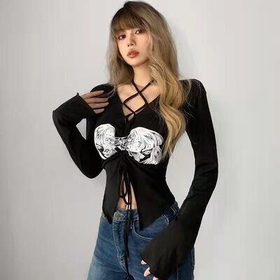 Gothic Harajuku Black Crop Top