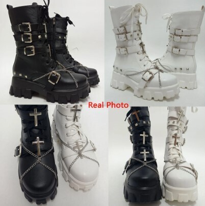 Gothic Style Women Mid calf Boots in Black and White