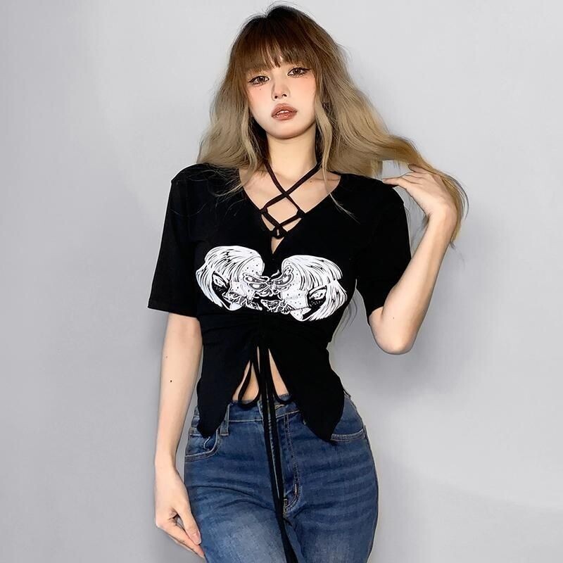 Gothic Harajuku Black Crop Top
