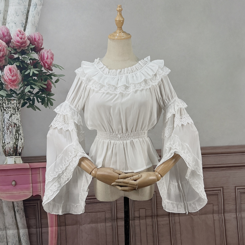 Victorian Vintage Lolita Lace Ruffled Blouse