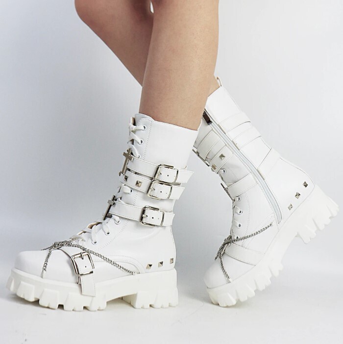 Gothic Style Women Mid calf Boots in Black and White